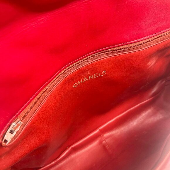 RARE CHANEL CC 24K Vintage Jumbo Envelope Flap Bag Lambskin Timeless Red Purse - Picture 9 of 16